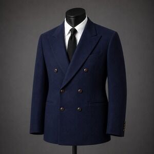 Lanvin Paris Navy Blue Double Breasted Camel Hair Blazer Sport Coat Mens 42-43R
